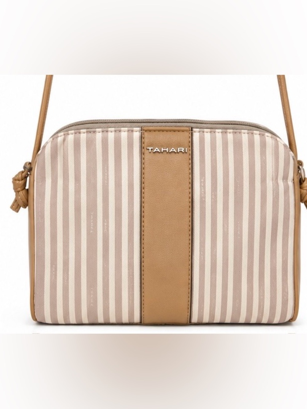 Tahari Tan and Cream Striped Bag